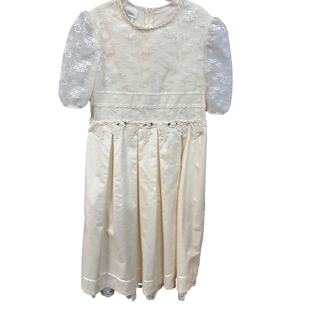 Bonnie Jean Girls Cream Lace Puff Sleeve Special Occasion Dress Size 18 1/2